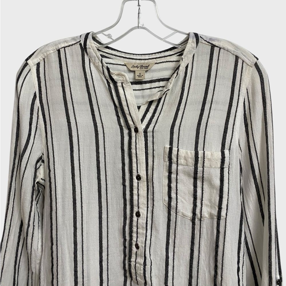 Lucky Brand Women's Striped Henley Top Size S Black White Pocket Soft Beachy - Picture 4 of 16